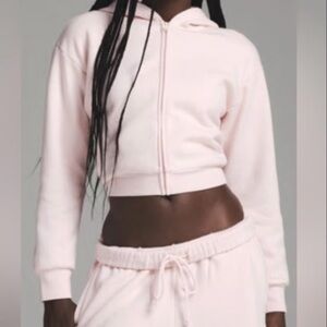 Skims Cotton Fleece Shrunken Zip-Up Hoodie - Barely Pink